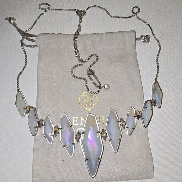 Kendra Scott Berniece Necklace Silver Rhodium Iridescent Adjustable - Picture 1 of 14